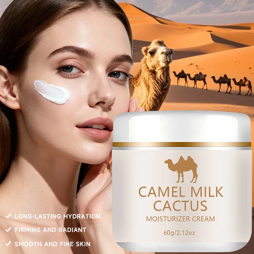 Camel Milk & Cactus Moisturizing Cream – 72-hour hydration, brightens skin. Gentle formula for sensitive skin.