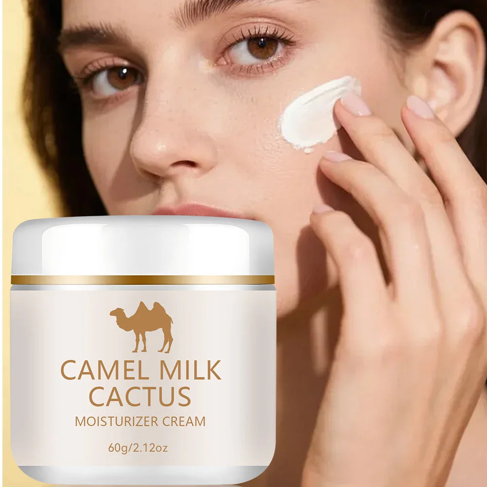 Camel Milk & Cactus Moisturizing Cream – 72-hour hydration, brightens skin. Gentle formula for sensitive skin.